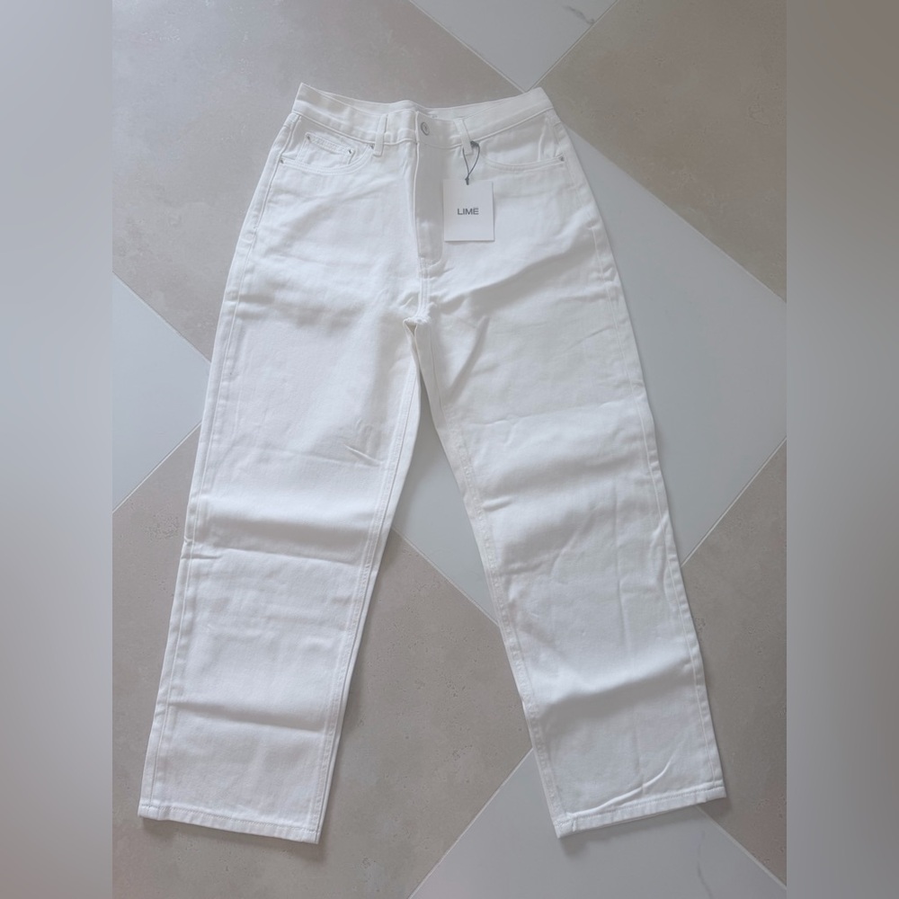 LIME White High-Rise Straight Jeans for Women